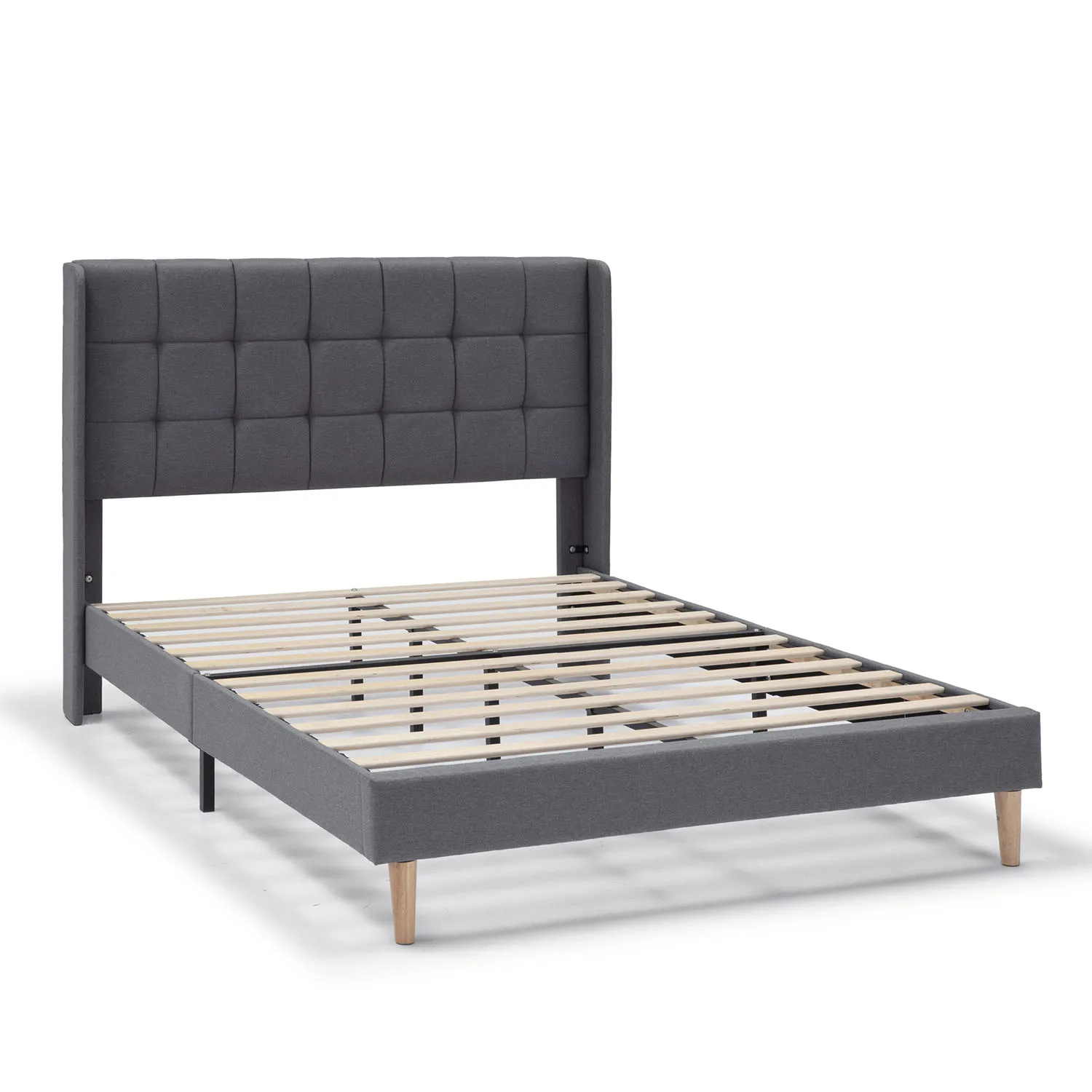 VS Venta-Stock - Estructura de Cama tapizada Esther de 30 cm, 150x190 cm, color Gris oscuro