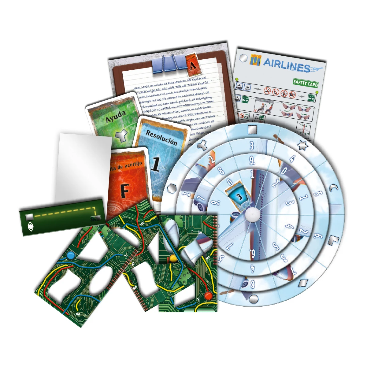 Exit: Flight into the Unknown, Spanish board game, adventure mystery for 1-4 players, escape room theme with difficulty level 2, perfect for family and friends game nights.