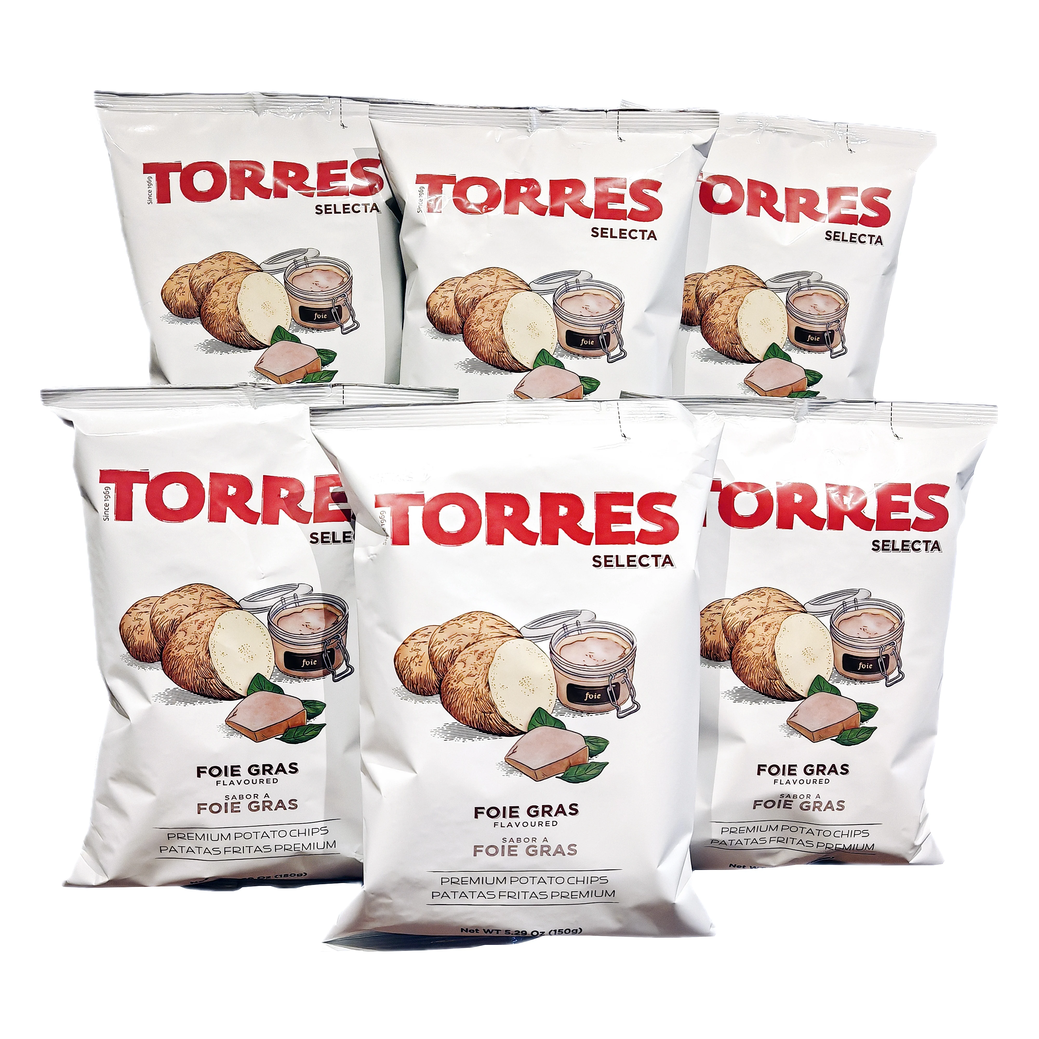Patatas fritas de foie gras TORRES. Pack 6 bolsas 150 gramos