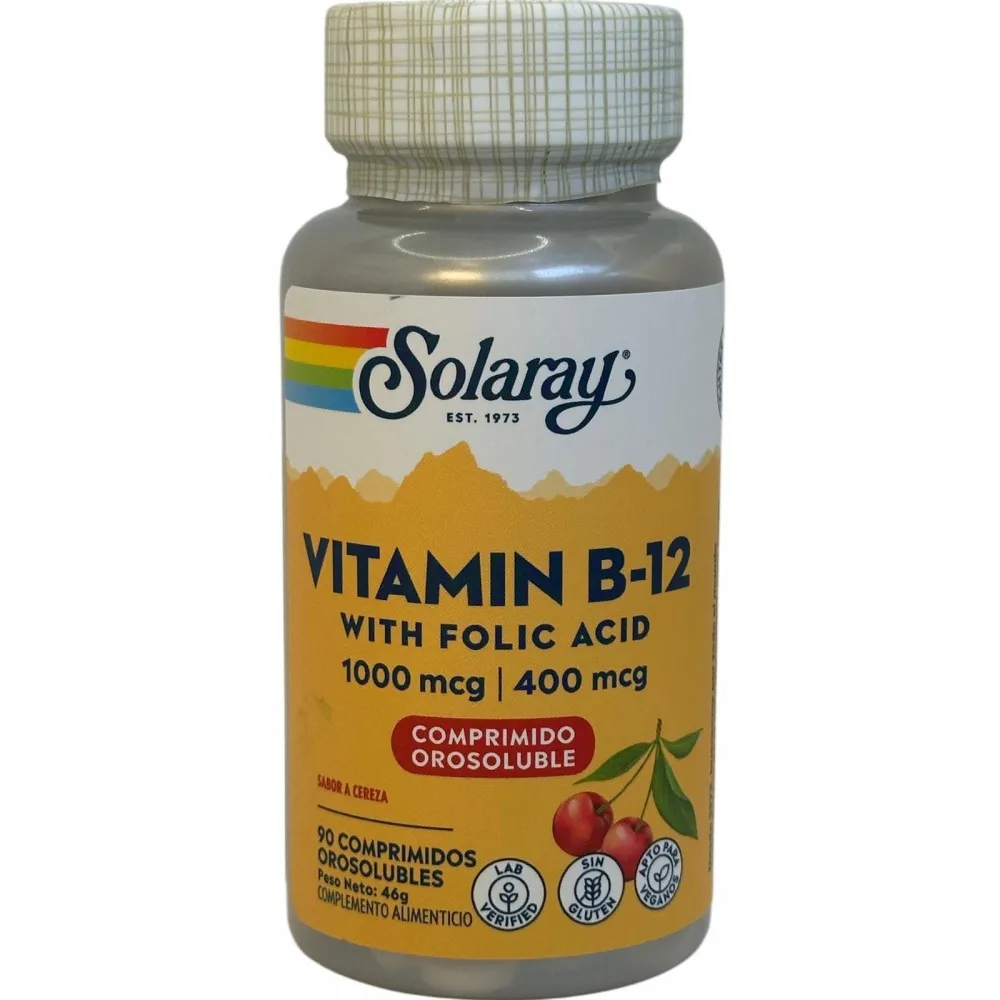 Vitamina B12 1000mcg con fólico 400mcg sublingual de Solaray