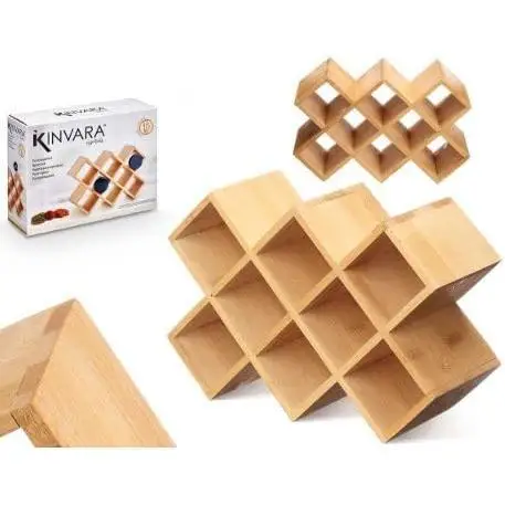 C.A - Especiero Bambú, Soporte Para 8 Botes Especias, Madera Natural, Soporte Especias Cocina, Organizador Especias Bambú, Organizador de cocina 7,5x24,5x17 cm