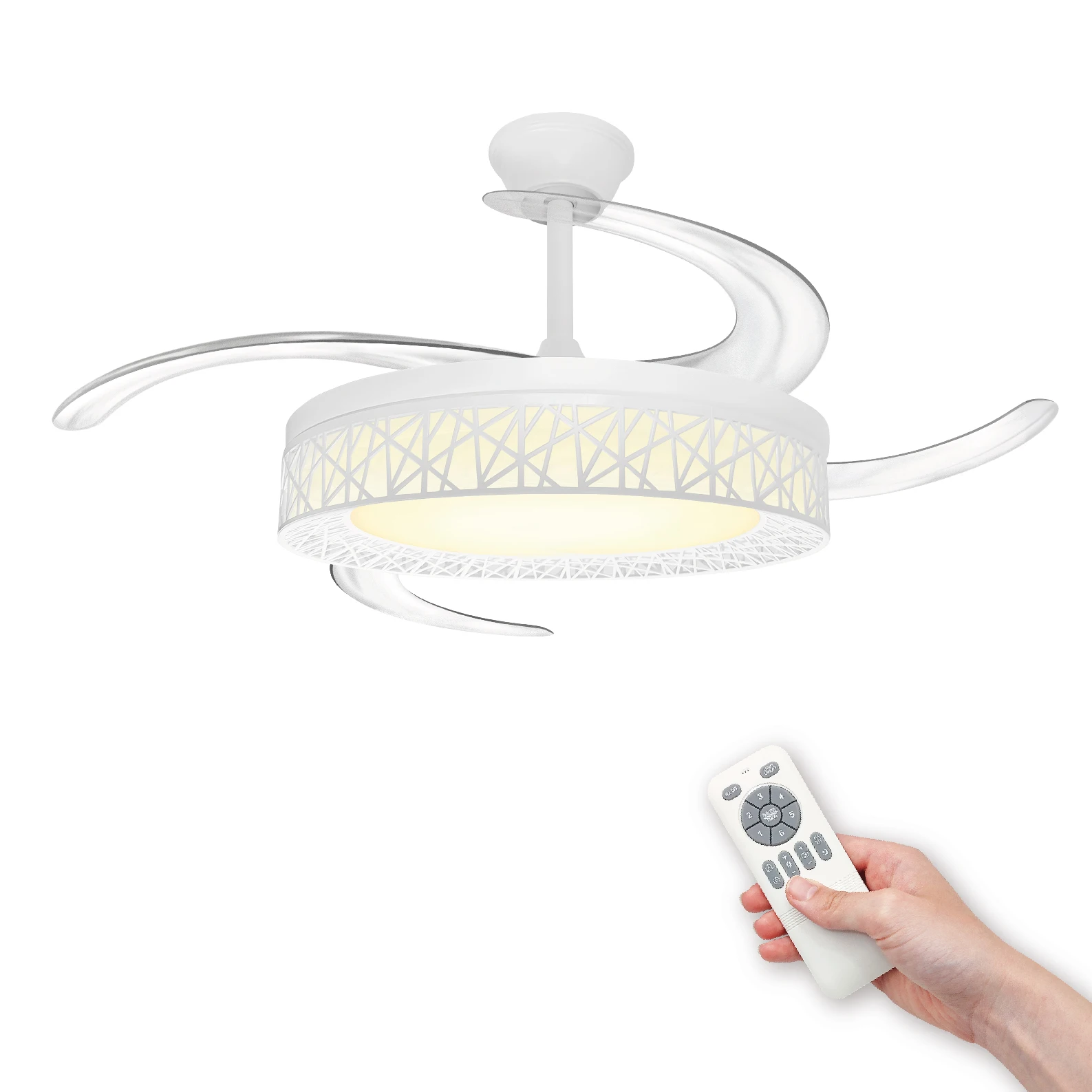 LED ATOMANT Ventilador de Techo con Luz LED 40W, Motor DC 32W, CCT y Regulable, 4100LM, Ø109cm, 4 Aspas Retráctiles, Silencioso y Eficiente, 6 Velocidades, Modo Verano/Invierno, Temporizador, Bajo