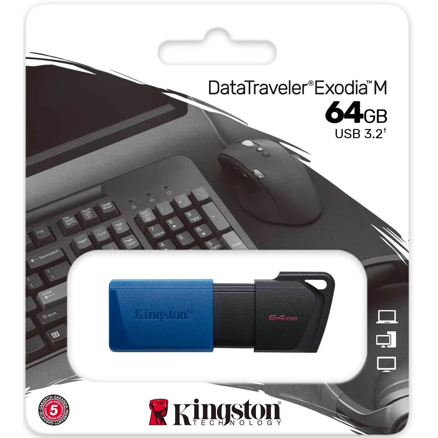 Pendrive Kingston DataTraveler Exodia 64GB USB 3.2 Gen 1 de Alta Velocidad con Diseño Portátil y Garantía de 5 Años