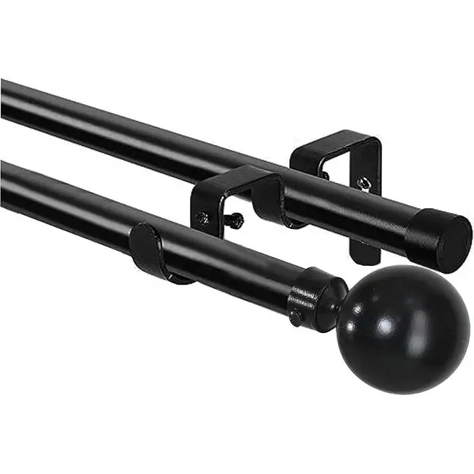 TODOBIEN STORE - Barras de Cortina Doble, Barra de Cortina Extensible 16-19mm, con Terminales Forma Redonda con Soportes, Barra de Cortina de Metal 