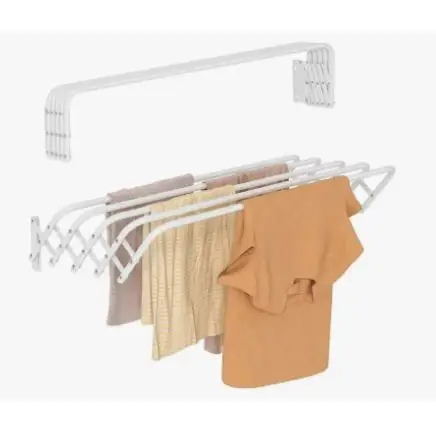 Tendedero Extensible Pared 60/80/100/120cm, Tendedero Plegable de Pared de Interior o Exterior de Acero Blanco, Tendedero Extensible de 5 barras.
