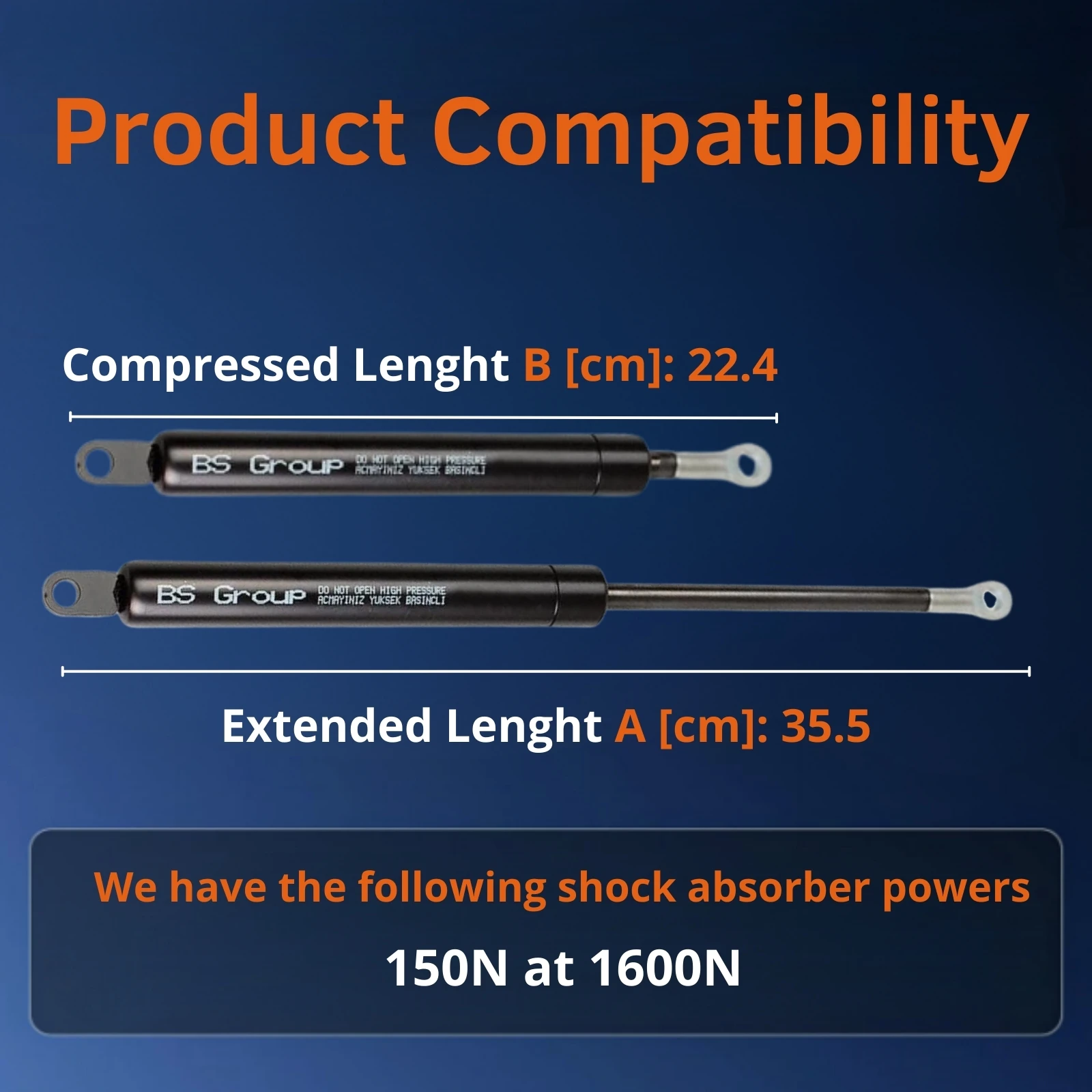 Set of 2 gas shock absorbers for all types of folding canapé nut m8 bs group #2