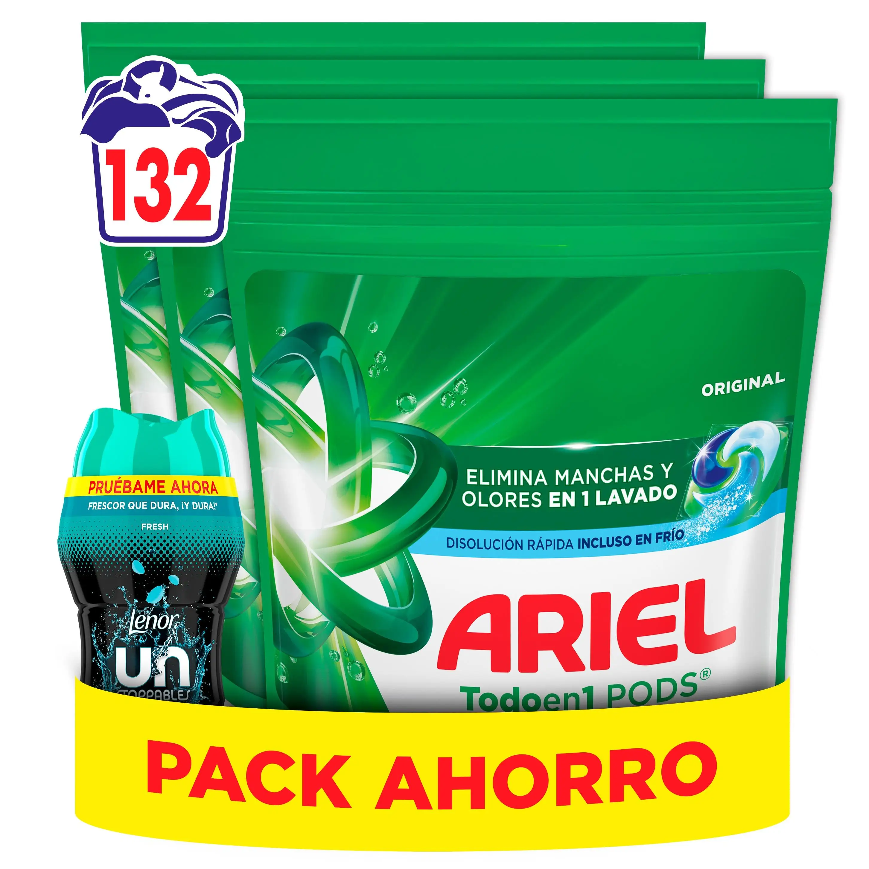ARIEL Pods Original 132 Lavados (3 x 44 cápsulas) + Perlas Fresh 150 gr