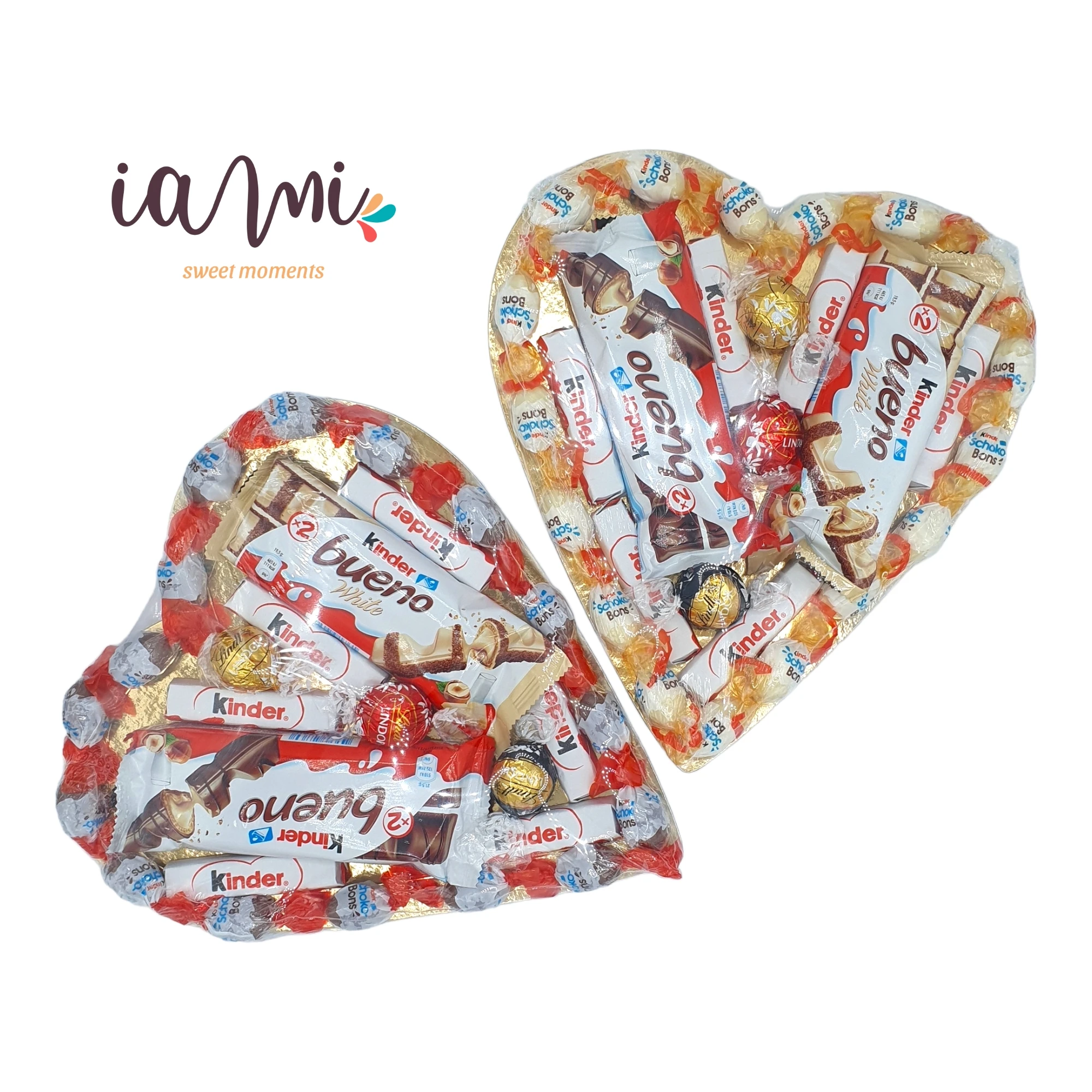 Chocolate heart with good kindergarten, Kinder Shochobons, Chocolate Kinder and Lindt chocolates. Ideal gift for couples. [IAMI]