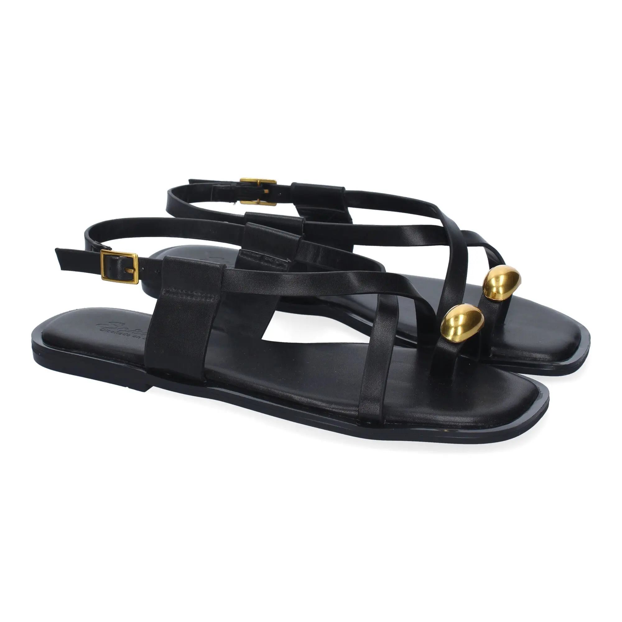 PuntoSalao Sandalias planas para mujer cómodas color negro TC-1U1