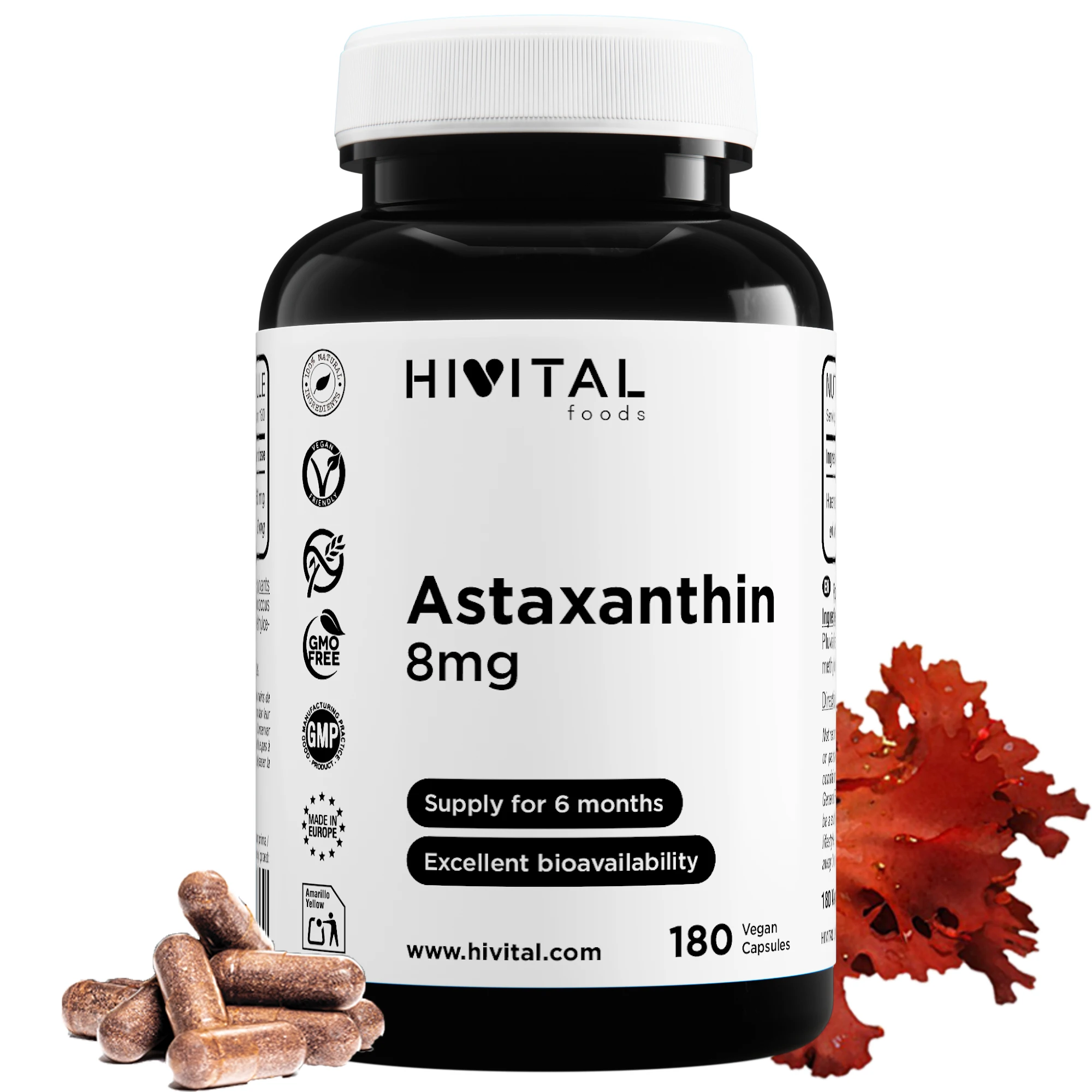 Astaxantina 8 mg | 180 cápsulas veganas. Hivital