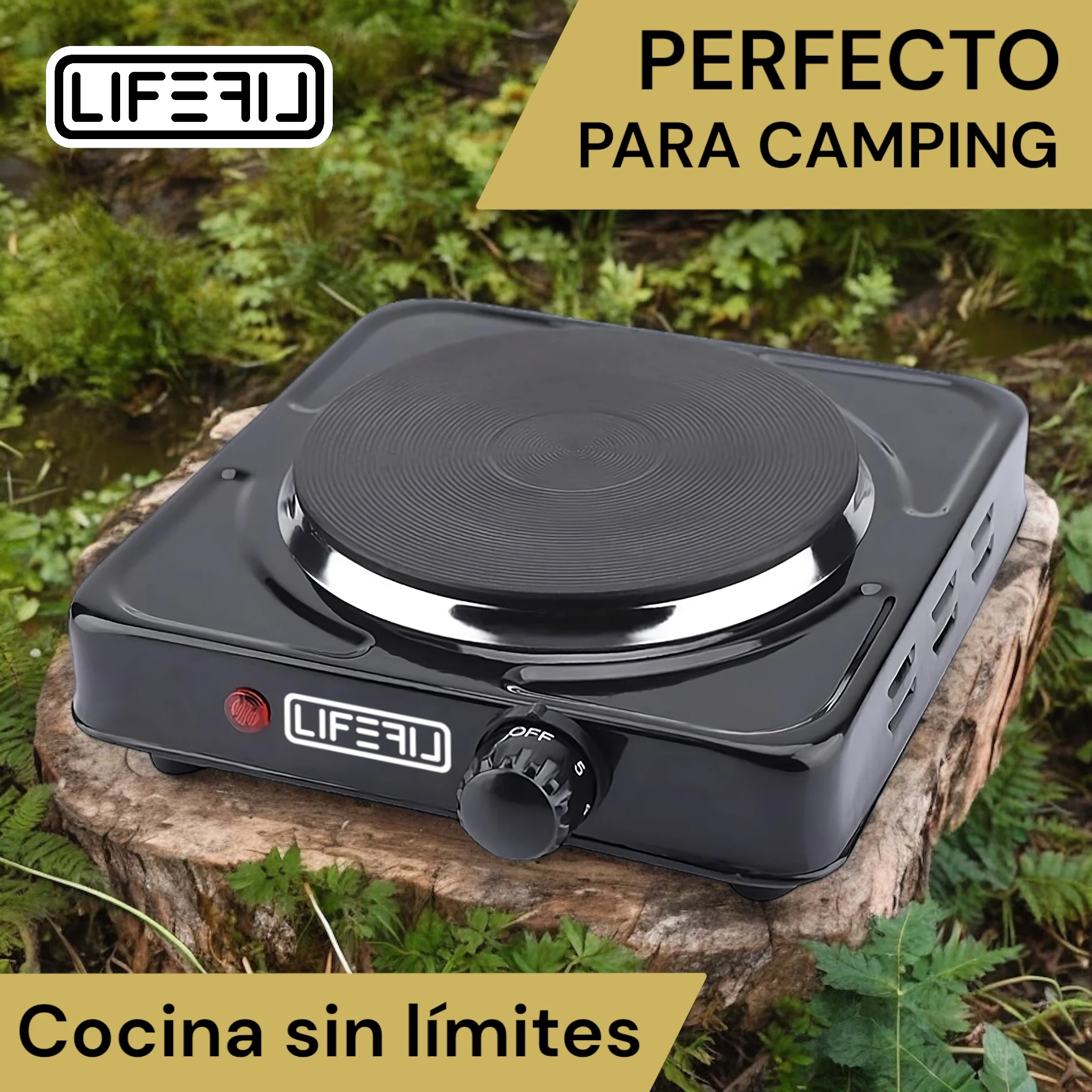 1000W portable electric cooking stove High power food plate, ideal for camping, terrace, caravans. Suitable for all pans. Perfect for travel outdoor cooking (Color: black)