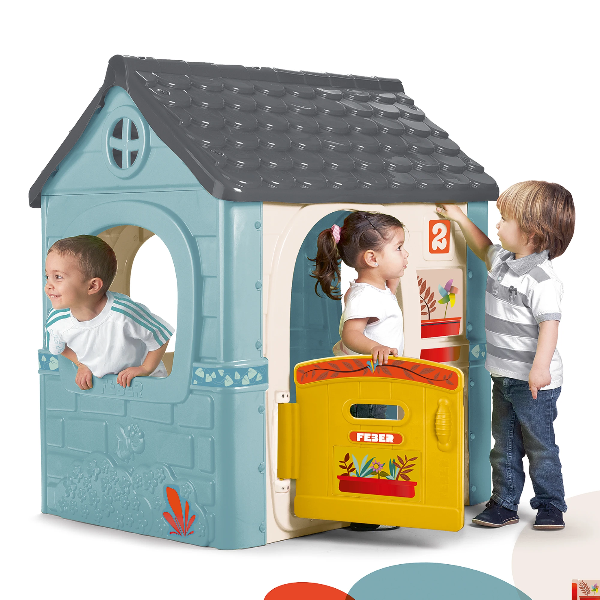 Feber - casual house, children's house with folding door, has stickers to decorate the house, colors resistant to sunlight, easy assembly, from 2 years, famosa (feh22000)