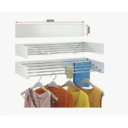 Tendedero Plegable para Montar en Paredes, Tendedero Retráctil Plegable de 80cm para Interiores o Exteriores, tendedero Compacto Ahorra Espacio, Capacidad para 30Kilos, Tendedero con 6 barras de 80cm
