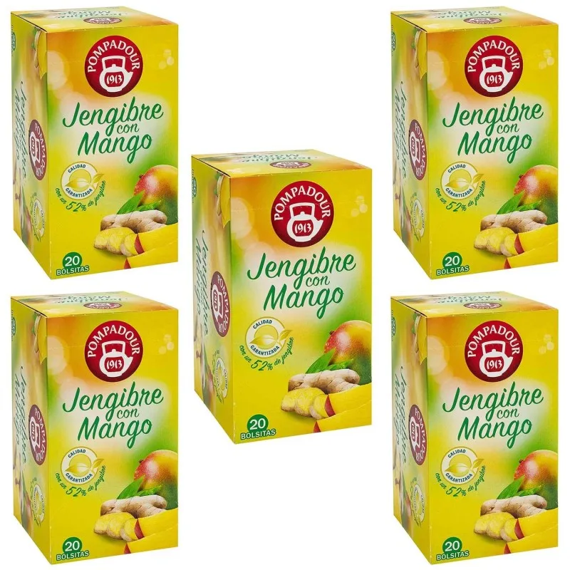 5 boxes of ginger with Mango, 20 8412900708092 Pompadour sachets