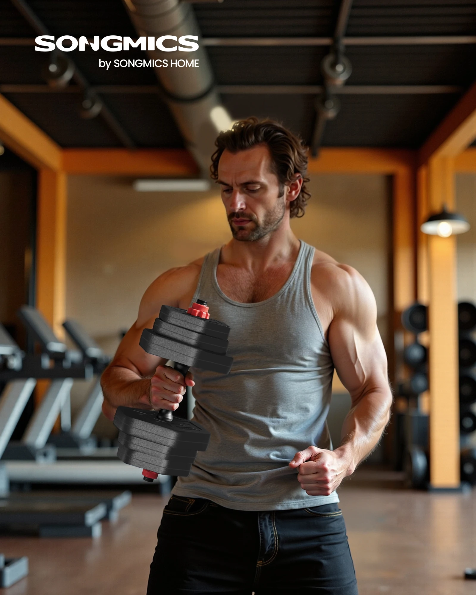 SONGMICS Adjustable Dumbbells Set for Home Gym, Hexagonal Weights 10 kg with Anti-Slip Design and Quick Lock, Includes Short Bar, Iron Discs for Full Body Workout, Perfect for Fitness Training #2