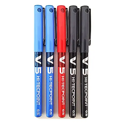 Boligrafos pilot V5 pack 5 boligrafos (2 azules, 2 negros, 1 rojo) / Colores Surtidos