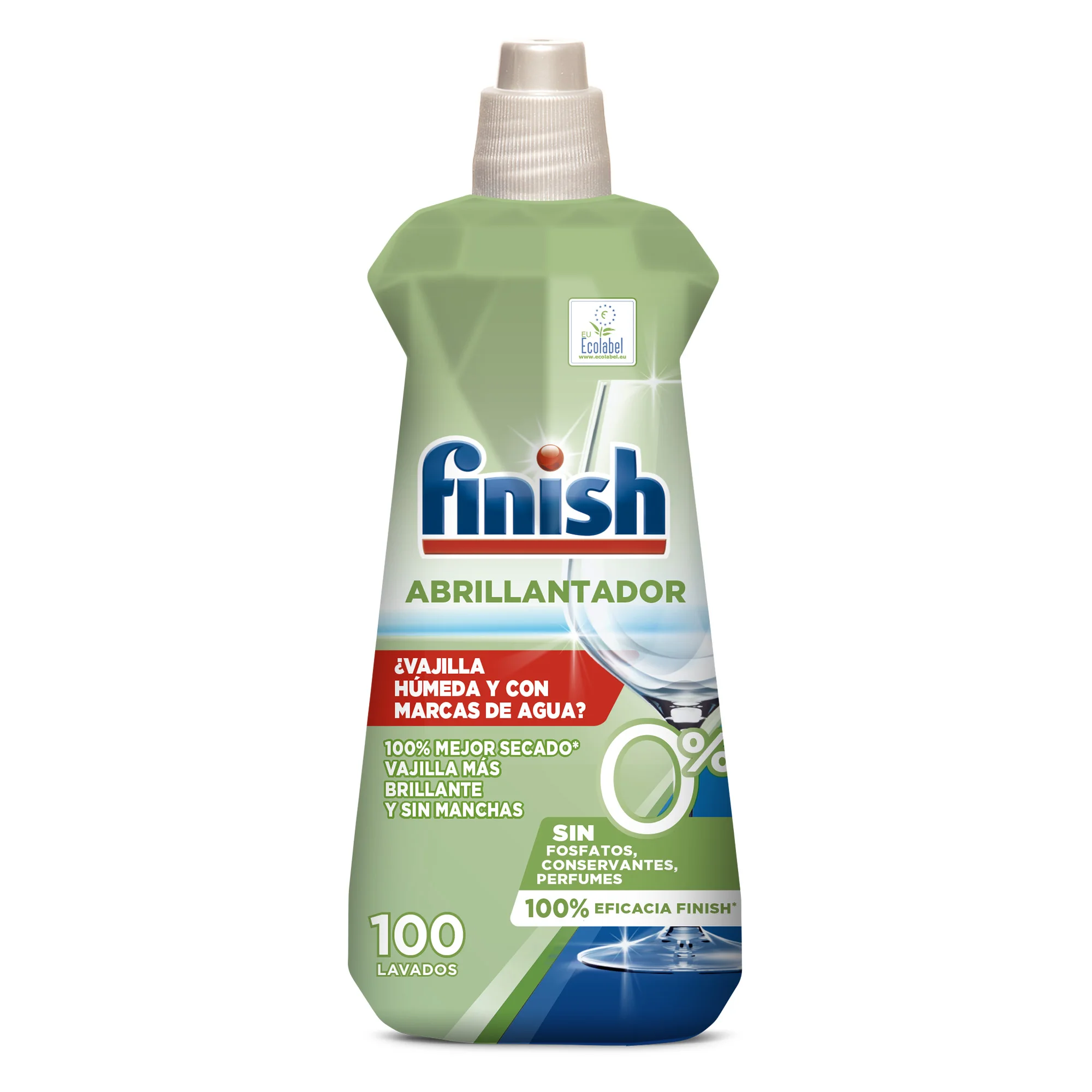 Finish 0% ABRILLANTADOR para el Lavavajillas, Vajilla Brillante y Seca, Previene Machas Cal, Sin Fosfatos, Perfumes ni Conservantes, Ecológico, Producto Sostenible, Respetuoso Medio Ambiente, Pack