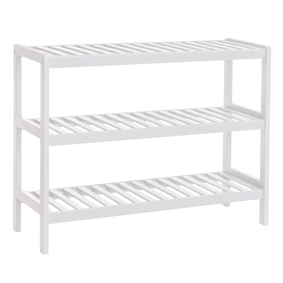 SONGMICS Zapatero de Bambú, Estantería para Zapatos, Organizador Múltifuncional de 3 Niveles, 70 x 26 x 55 cm, Color Blanco/Natural