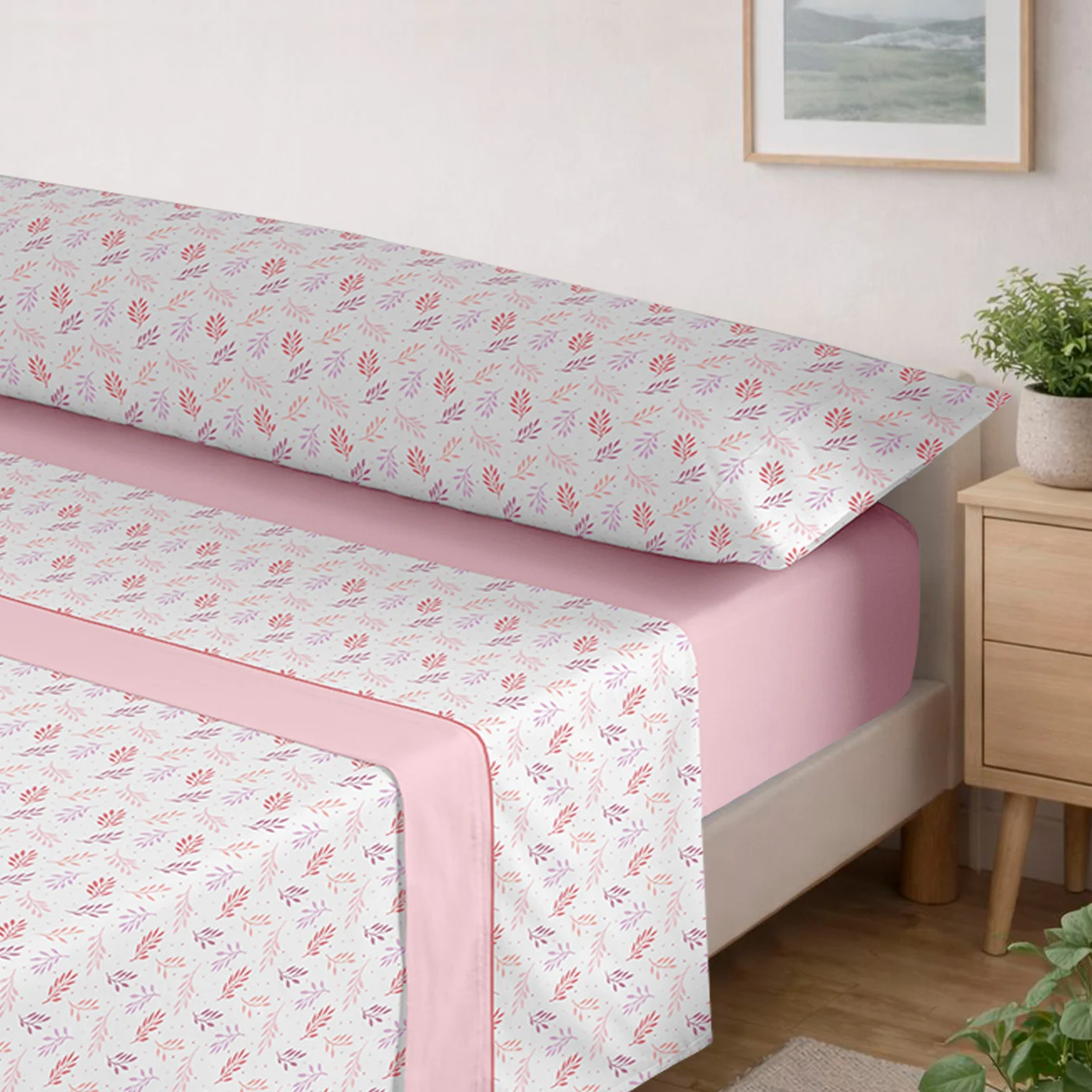 Juego Sábanas de Verano y Entretiempo 100% Poliéster, Juego de Sabanas Estampadas con Flores, Geométrico, Incluye 3 Piezas: 1 Sabana Bajera Ajustable, 1 Sabana Encimera y 1 Funda de Almohada