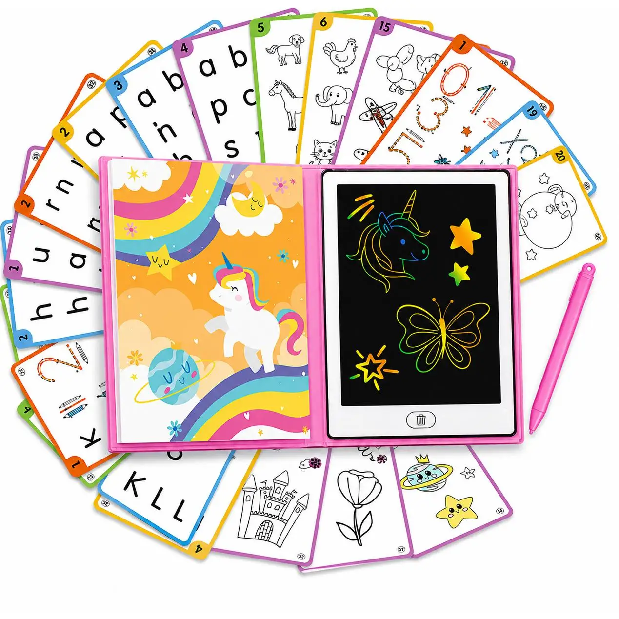 Big Minds - Pizarra Magica Infantil Rainbow | Tableta Escritura Niños Lcd | Pizarra Magnetica Infantil 20 Plantillas Reversibles | Tablet Para Niños Formato Libro | Regalos Para Niño Y Niñas 4 Años