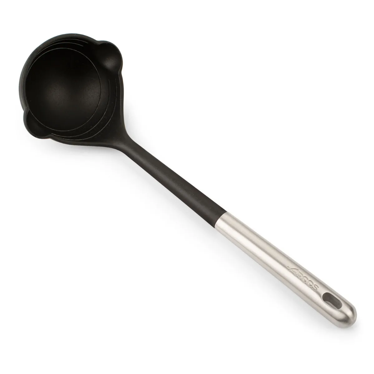 ARCOS Cazo de Silicona, Redondeado y Flexible de 323 mm para Servir caldos y salsas en la Cocina. Mango y Cuerpo de Acero Inoxidable. Resiste 240º. Color Negro y gris