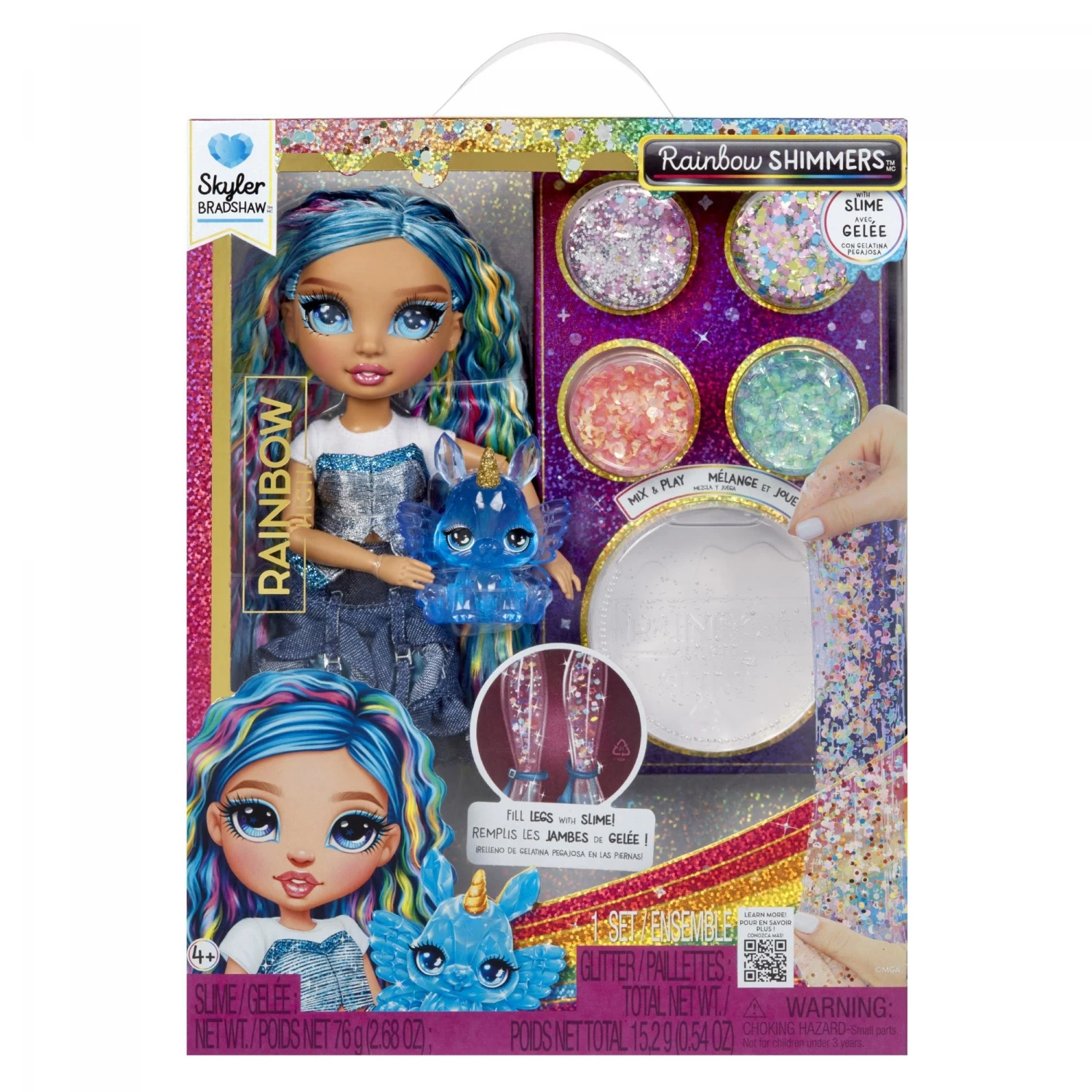 Rainbow high rainbow glitter with slime – skyler, blue, 28 cm, doll and accessories +4 years (mga 122418)