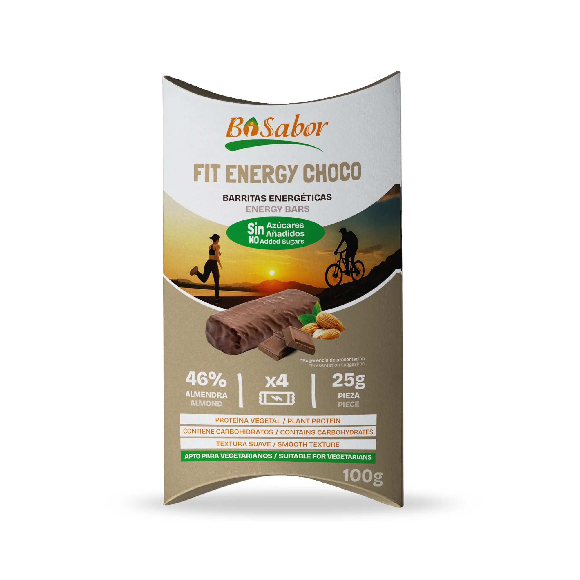 Barrita Fit Energy Choco - Almendra Natural y Chocolate Sin Azúcar Añadido 4x25g Bisabor