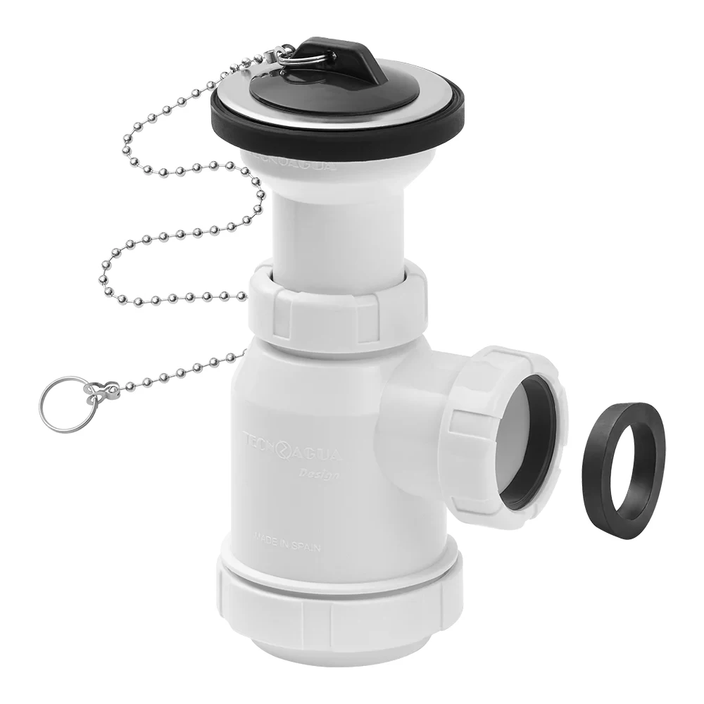 Sifón tipo botella extensible para fregadero y lavabo con válvula de desagüe standard | Tecnoagua T-3