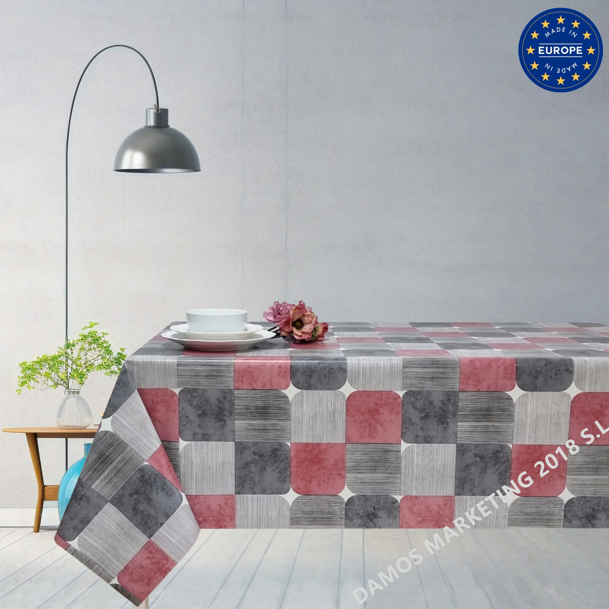 PVC tablecloth, rubber tablecloth, waterproof tablecloth, for home, kitchen, dining, easy to clean, square, modern, gray, red, silver