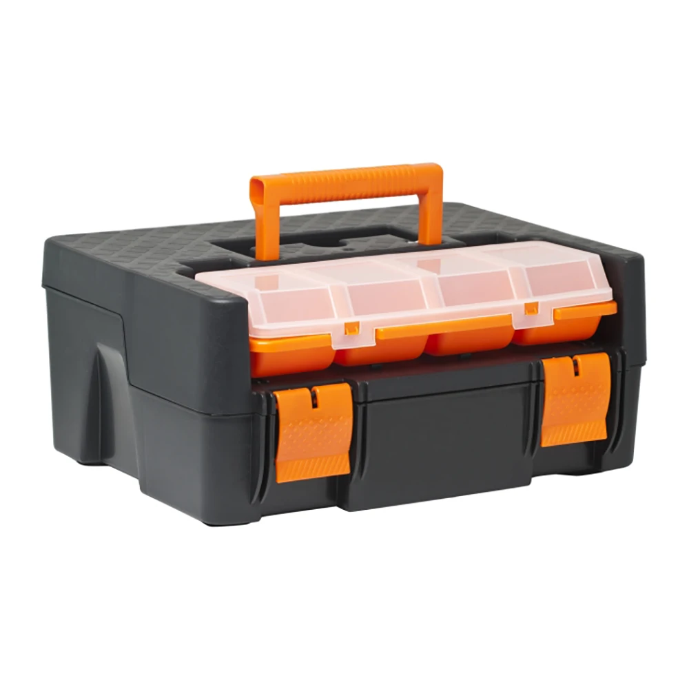 Caja de Herramientas con Organizador Integrado y Desmontable – Maletín de Bricolaje con 8 Compartimentos, Diseño Práctico y Resistente, Medidas 38 x 29,5 x 16 cm, Ideal para Taller, Hogar y