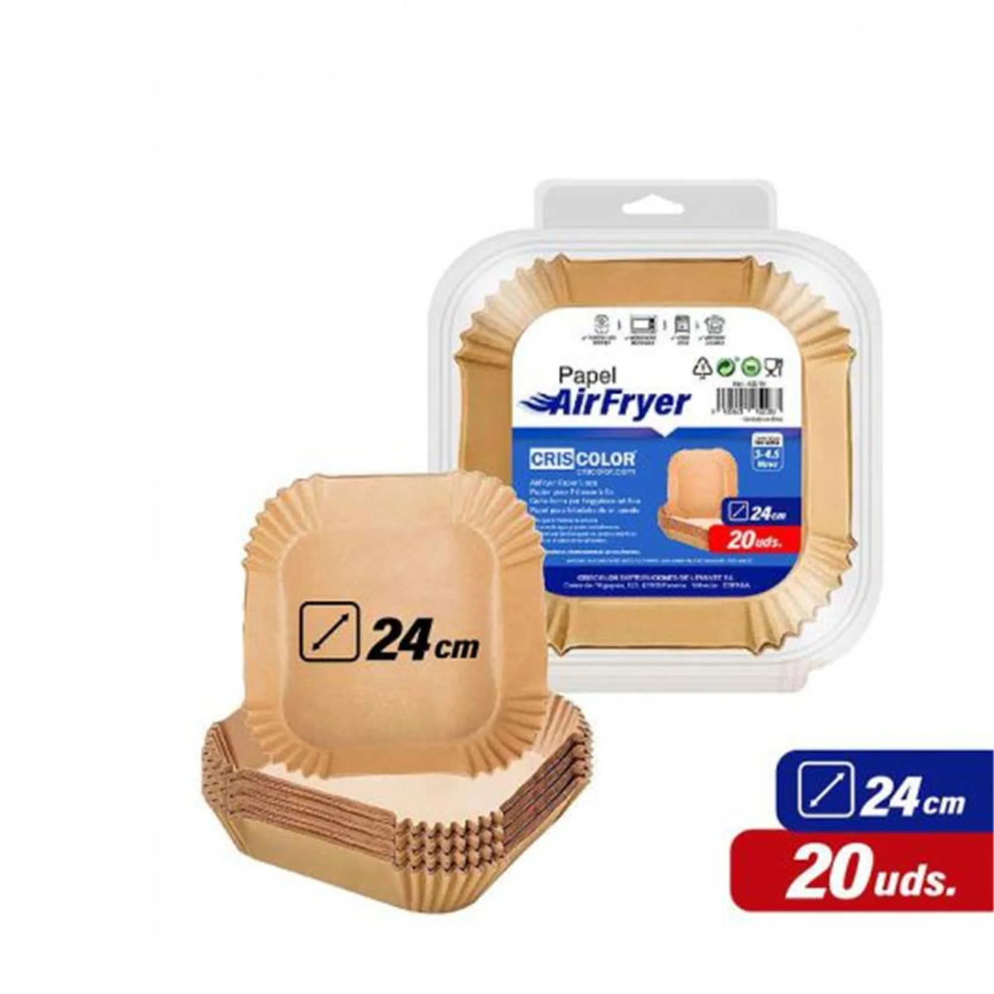 Criscolor - Papel para Freidora de Aire 24 cm | Pack 20 Unidades | Cuadrado y Antiadherente | Ideal 4.4-6L 🍟