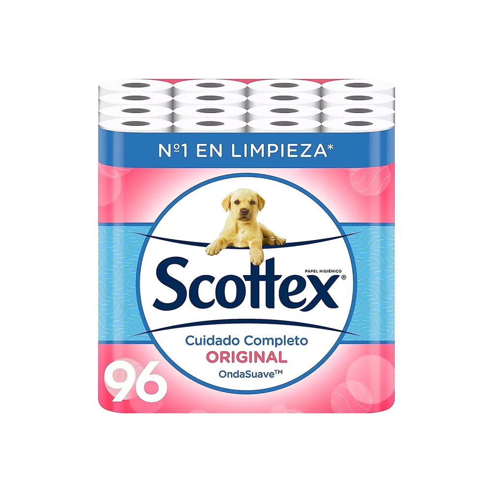 Scottex Orginal Papel Higiénico 96 rollos,12rollos*8paquete,rollos dos capas que proporcionan el equlibro adecuado en suavidad y resistencia