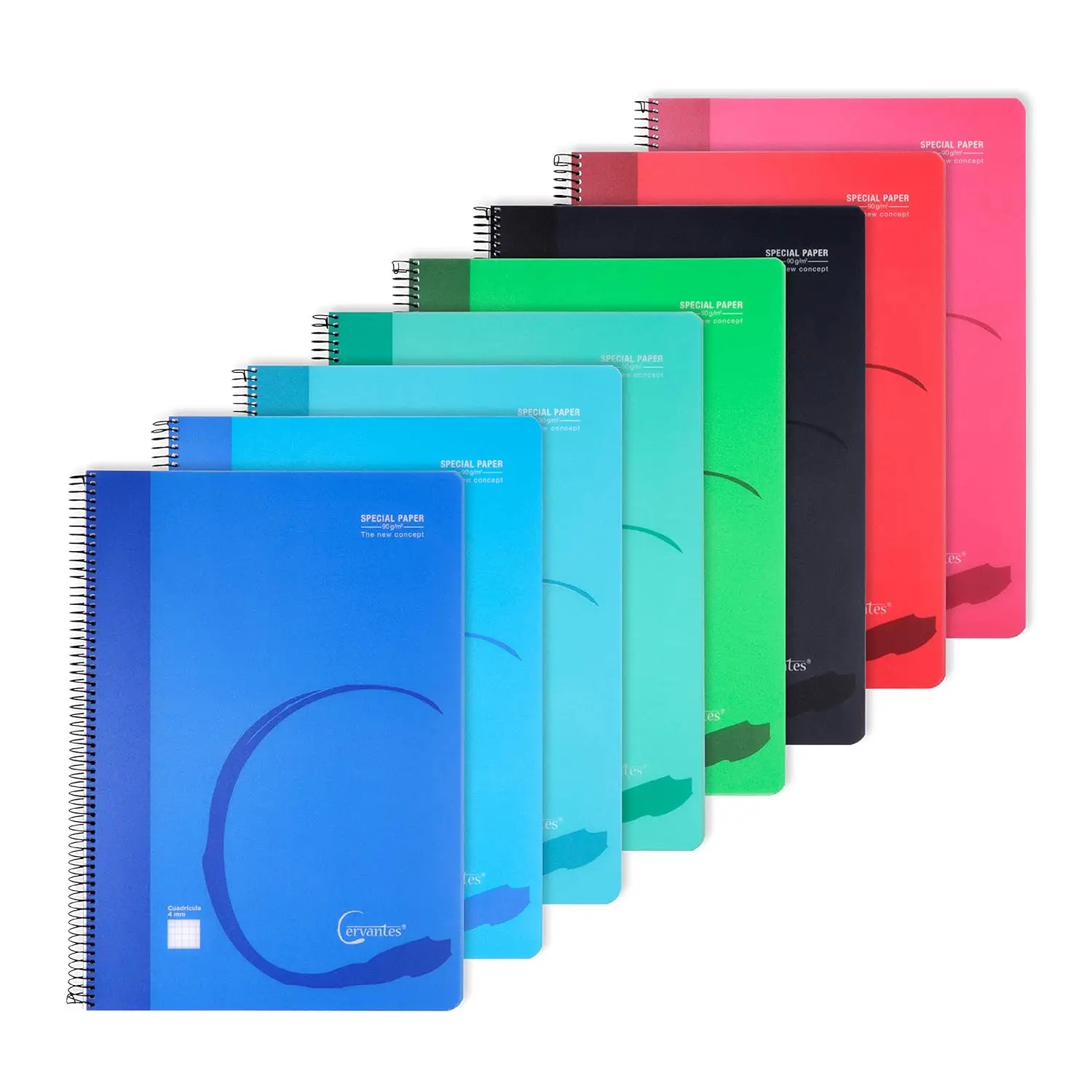 MP - Pack 8 Cuadernos Tapa Plástica Cuadriculado, Resistente, Unido en Espiral, 80 Hojas, Paquete de 8 Libretas 215x155 mm, Vuelta al Colegio, Para Estudiantes, Colores Variados para Cada Asignatura