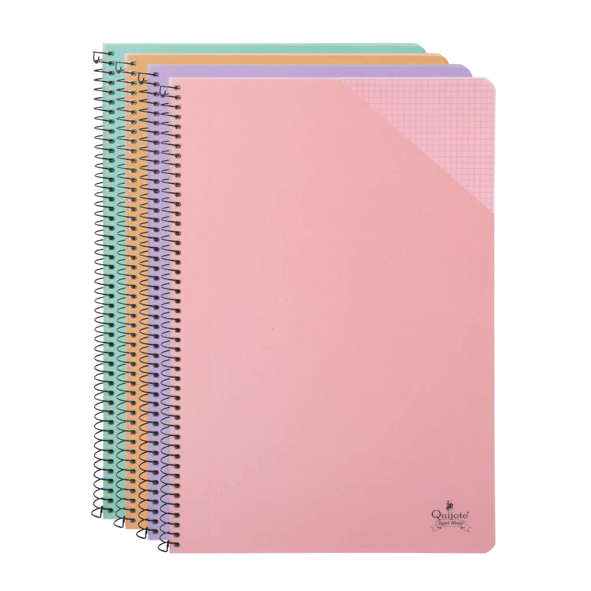 Pack 6 Cuadernos A5 Pastel Quijote Paper World - Tapas Plástico Translúcido, 80 Hojas, 90 Gr, Espiral Metálica Negra
