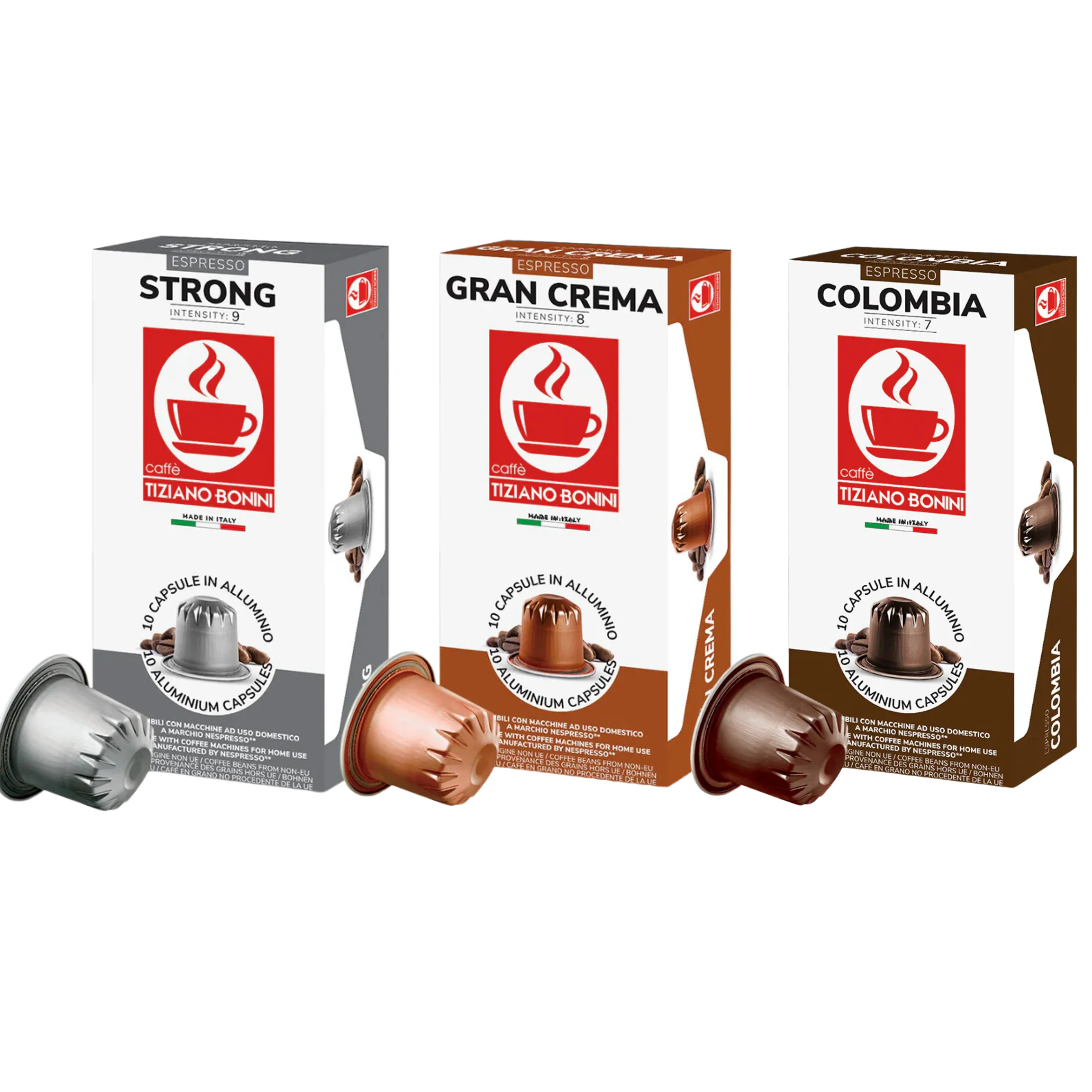 Cápsulas de café bonini x10cap Strong Nespresso, Colombia Nespresso, Gran Crema Nespresso -