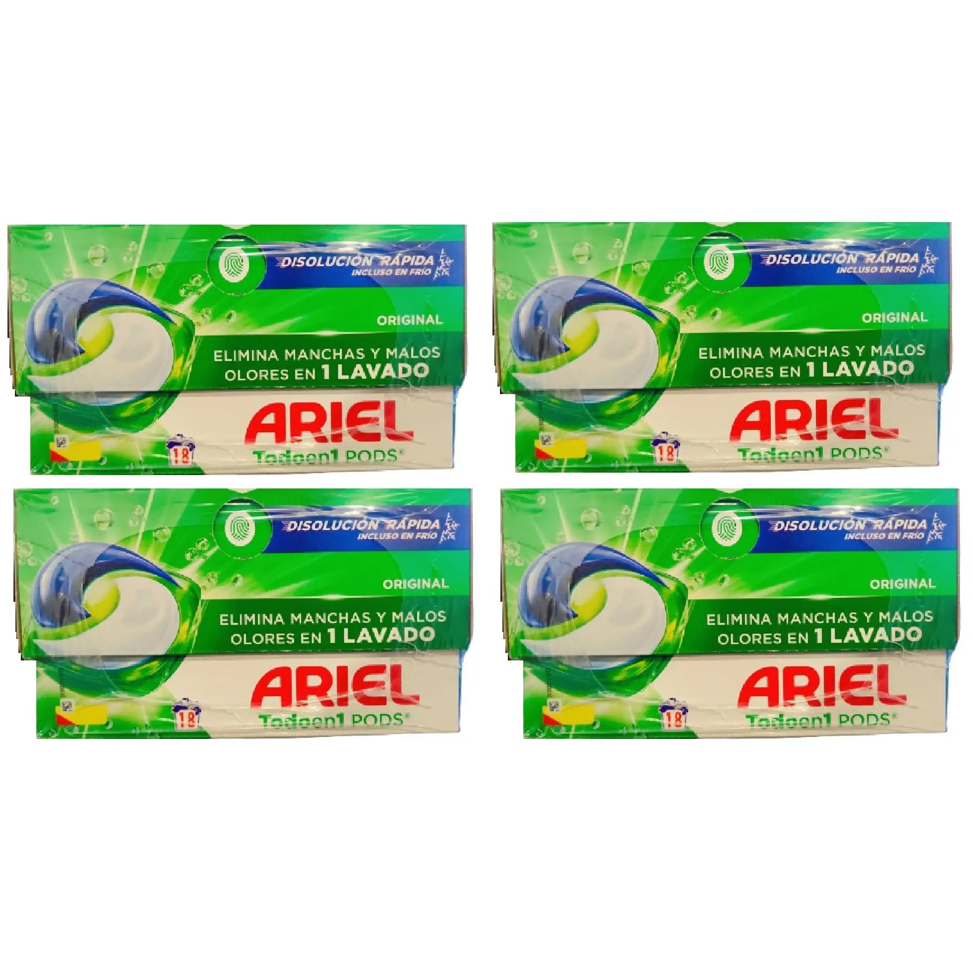 ARIEL TODOEN1 PODS ORIGINAL 72 LAVADOS ELIMINA MANCHAS Y MALOS OLORES EN 1 LAVADO