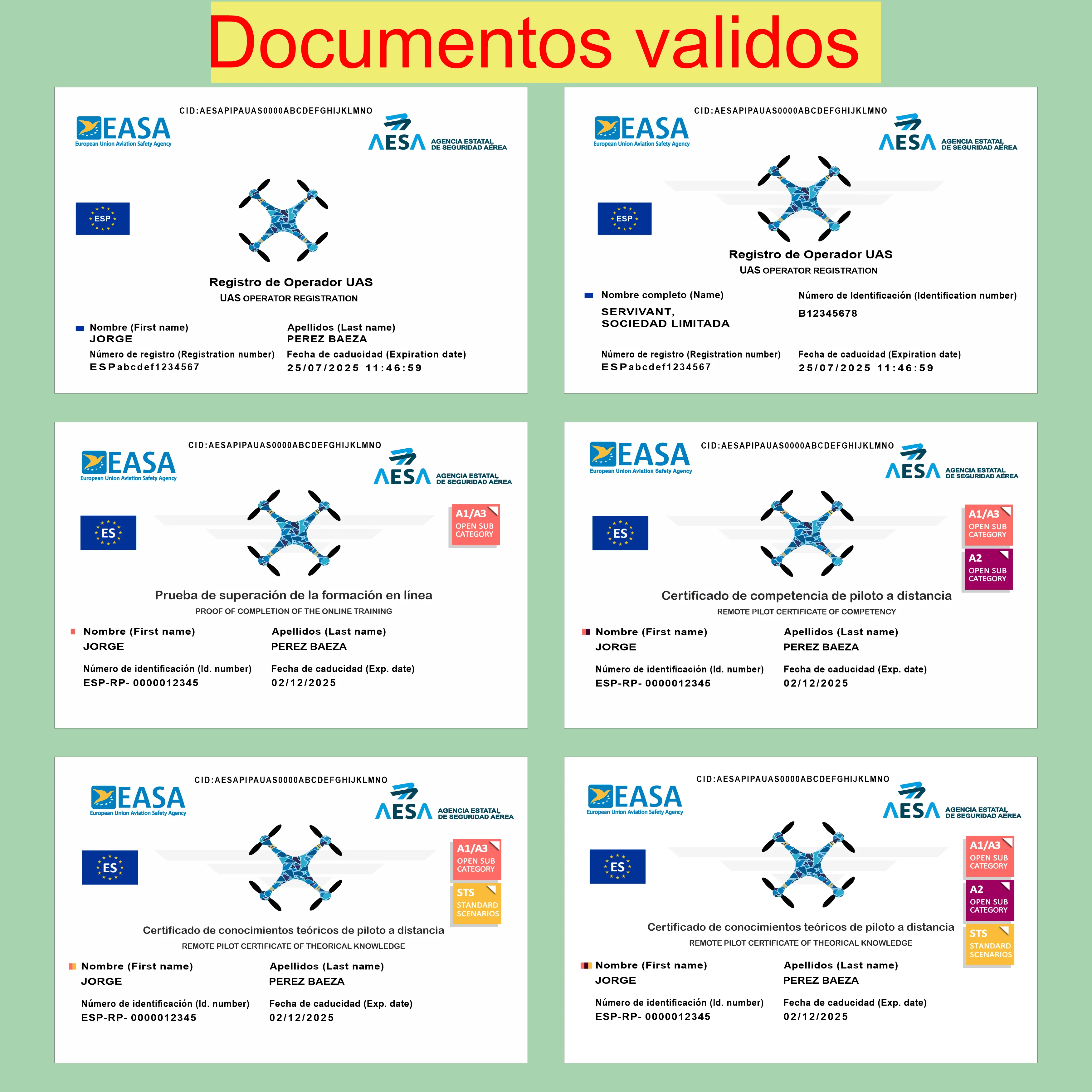 Servant ●   Aes pvc card |   Easa ●   Single-sided printing ●   Operator number "o" drone pilot certificate |   A1/a3 |   A2. |   Sts (1 card |   Single sided printing) customizable drone card