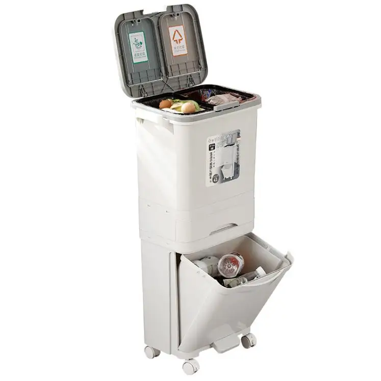 Cubo de Basura de Control de Olores de Doble Capa Extra Grande - Espacioso, Operado con Pedal, Separación Húmedo/Seco, Tapa Incluida, Perfecto para Almacenamiento y Organización en el Hogar