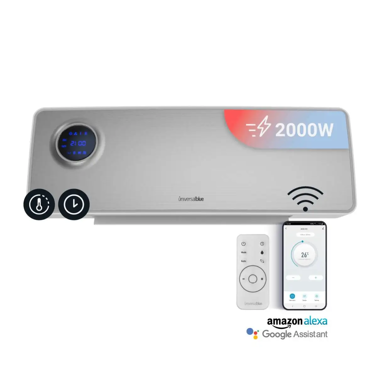 UNIVERSALBLUE MELIDE 4020X Split de Baño con WIFI y Potente Resistencia Interior - Diseño Futurista en Color Plata