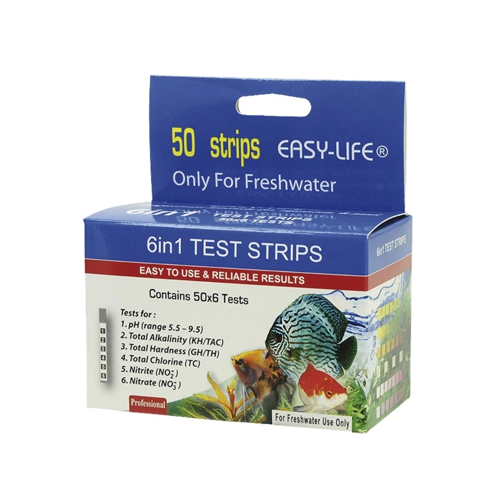 EASY LIFE - Test Strips (50 Tiras) - Tiras 6 en 1 para medir PH, GH, KH y TC para Agua Dulce