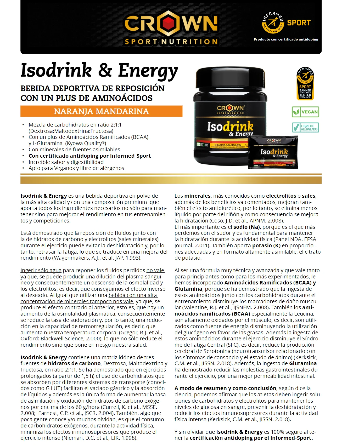 Crown - iso drink - various flavors - *640g 20 services* suitable vegans **premium isotonic with carbohydrates, salts and amino acids**