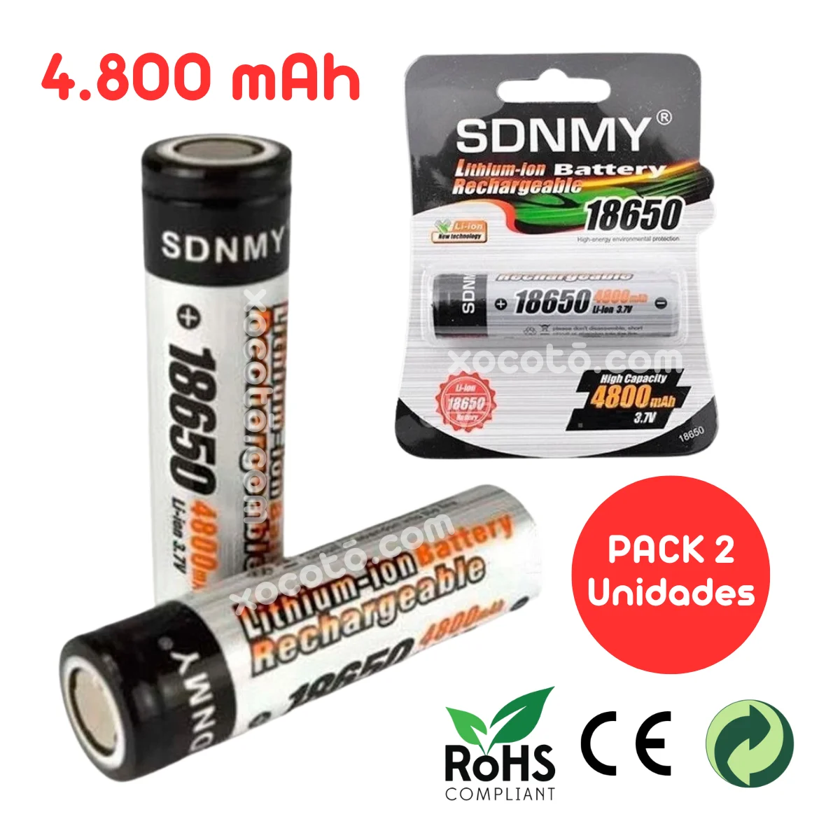 Rechargeable battery 18650 capacity-lithium battery for cameras, fans, manual projects, and more-xocoto