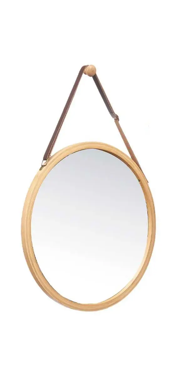 Factory Cuadros - Espejo Bambu 38cm Redondo - Correa Cuero