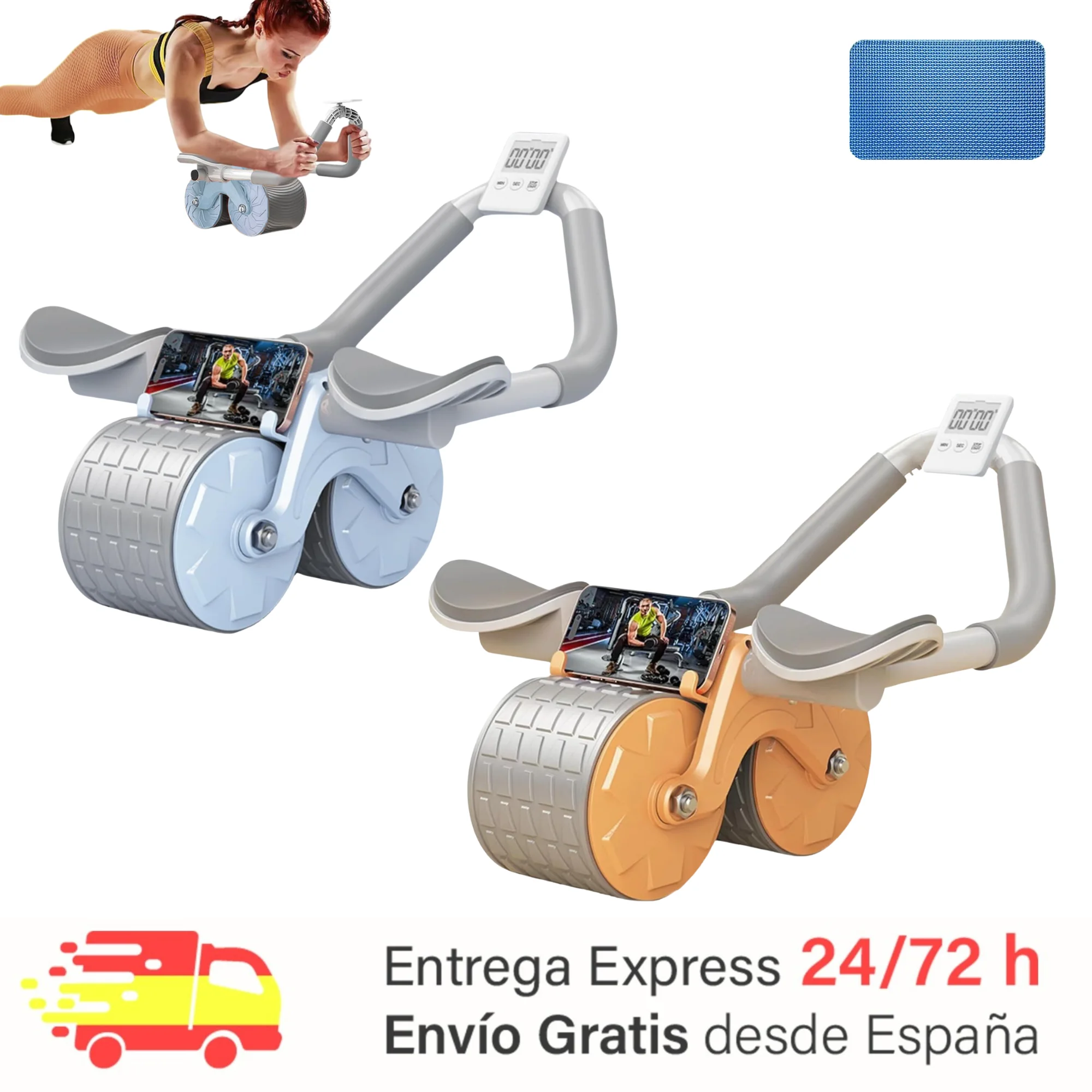 MAGIC SELECT Rodillo Abdominal con Rebote Automático. Rueda para ABS con Soporte para Codos. Entrenamiento en Casa con Rodillera y Cronómetro Incluidos. Deporte para Principiantes en el Hogar.