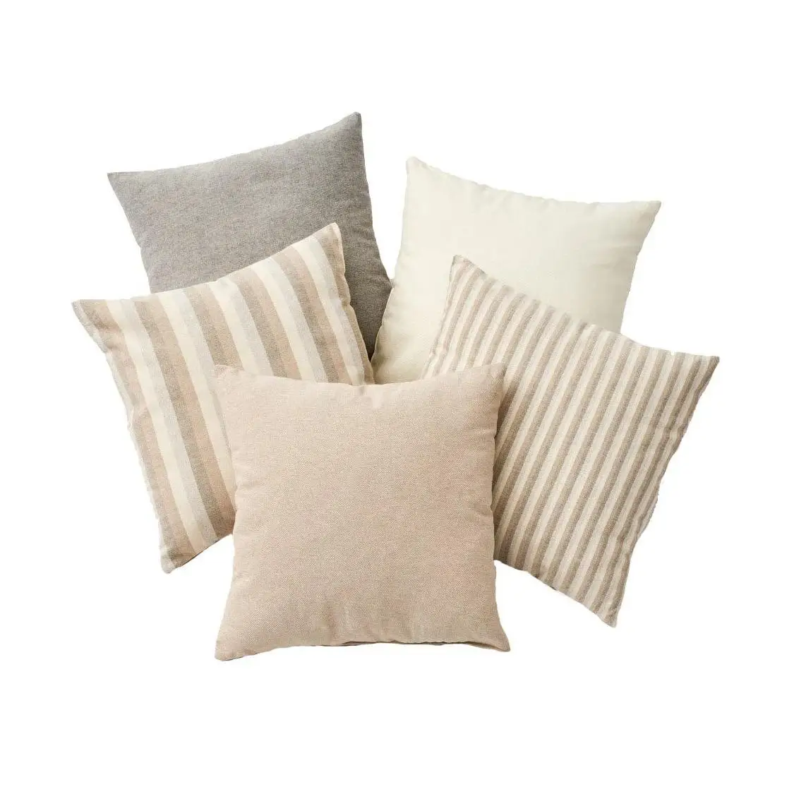 Dcasa set of 5 45x45 cm natural cotton beige striped cushions with padding