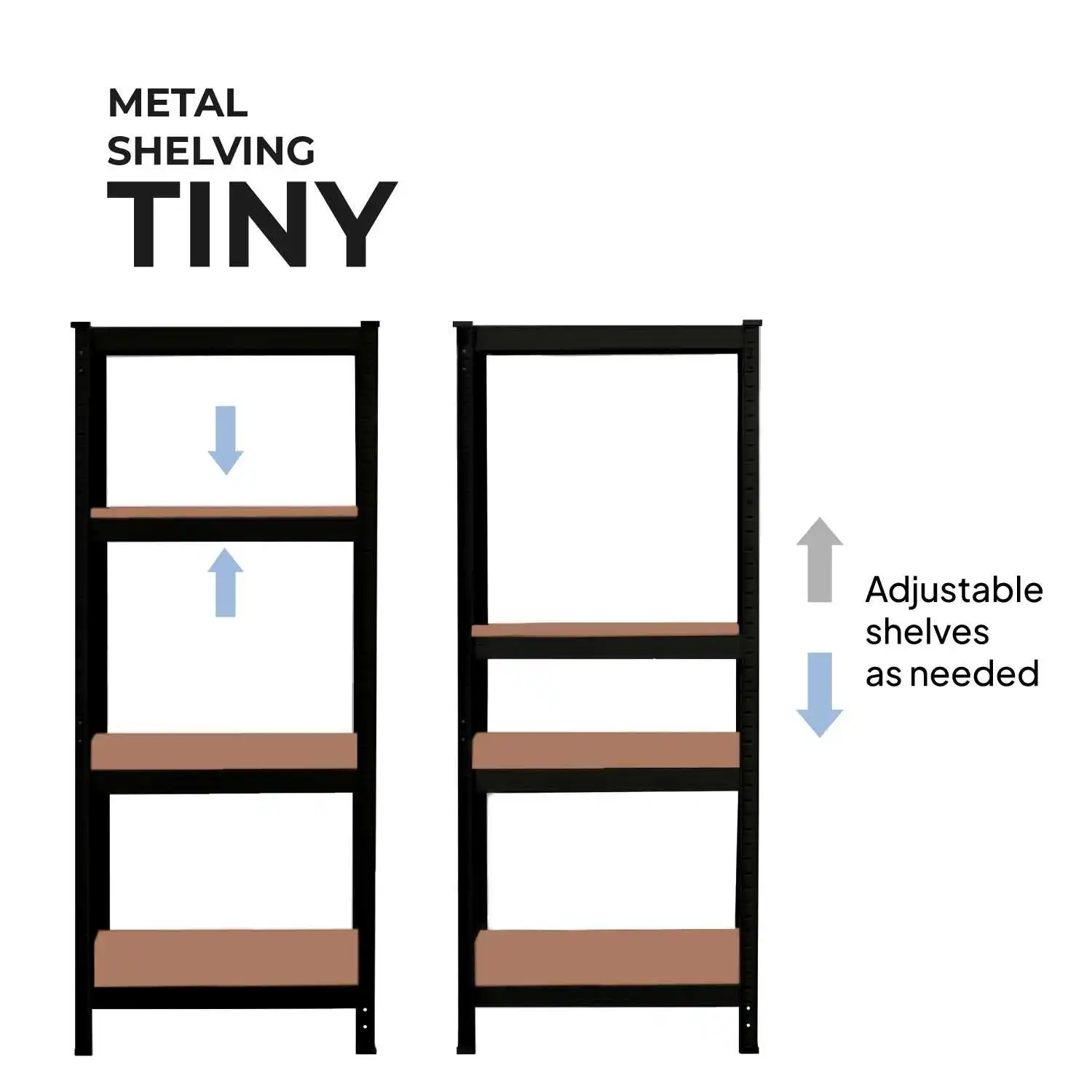OioDual Metal Shelf Tiny Black, Shelf for Home, Storage Rack, Storage Rack, Furniture, Office, Divisible Storage Shelves, Screwless, 240kg, 4 shelves MDF, 150x60x30cm