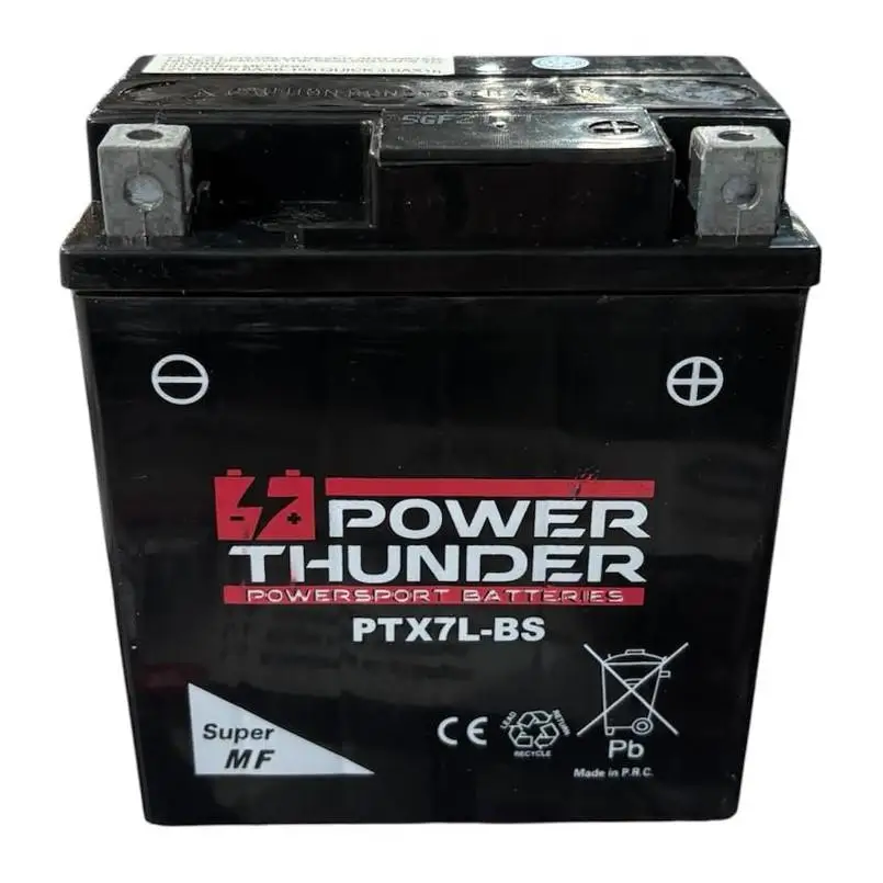 Bateria power thunder PTX7L-BS / YTX7L-BS 12v 6ah sellada y activada, lista para instalar y arrancar