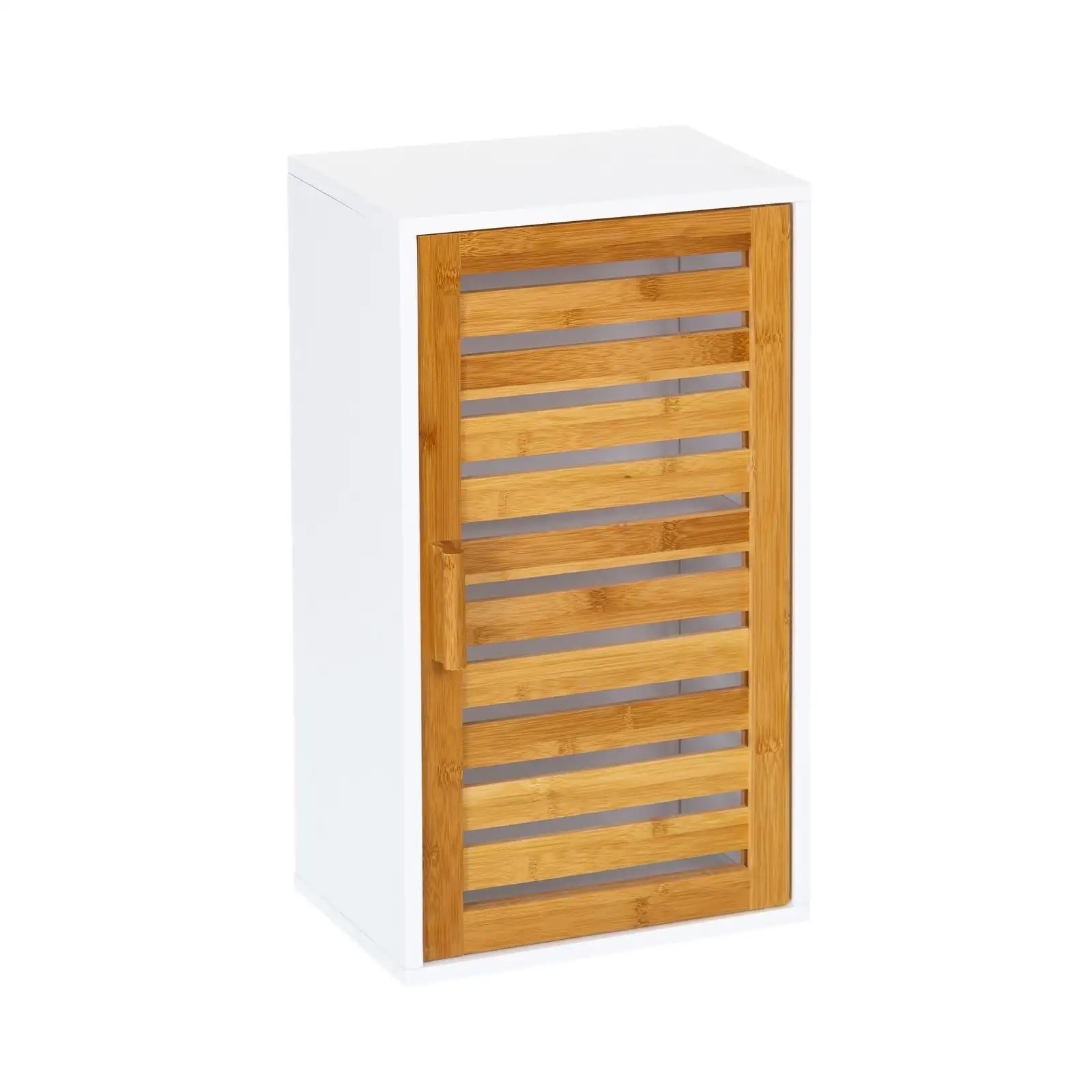 Lola Home Armario de baño de pared blanco de madera natural de bambú de 53x30x18 cm