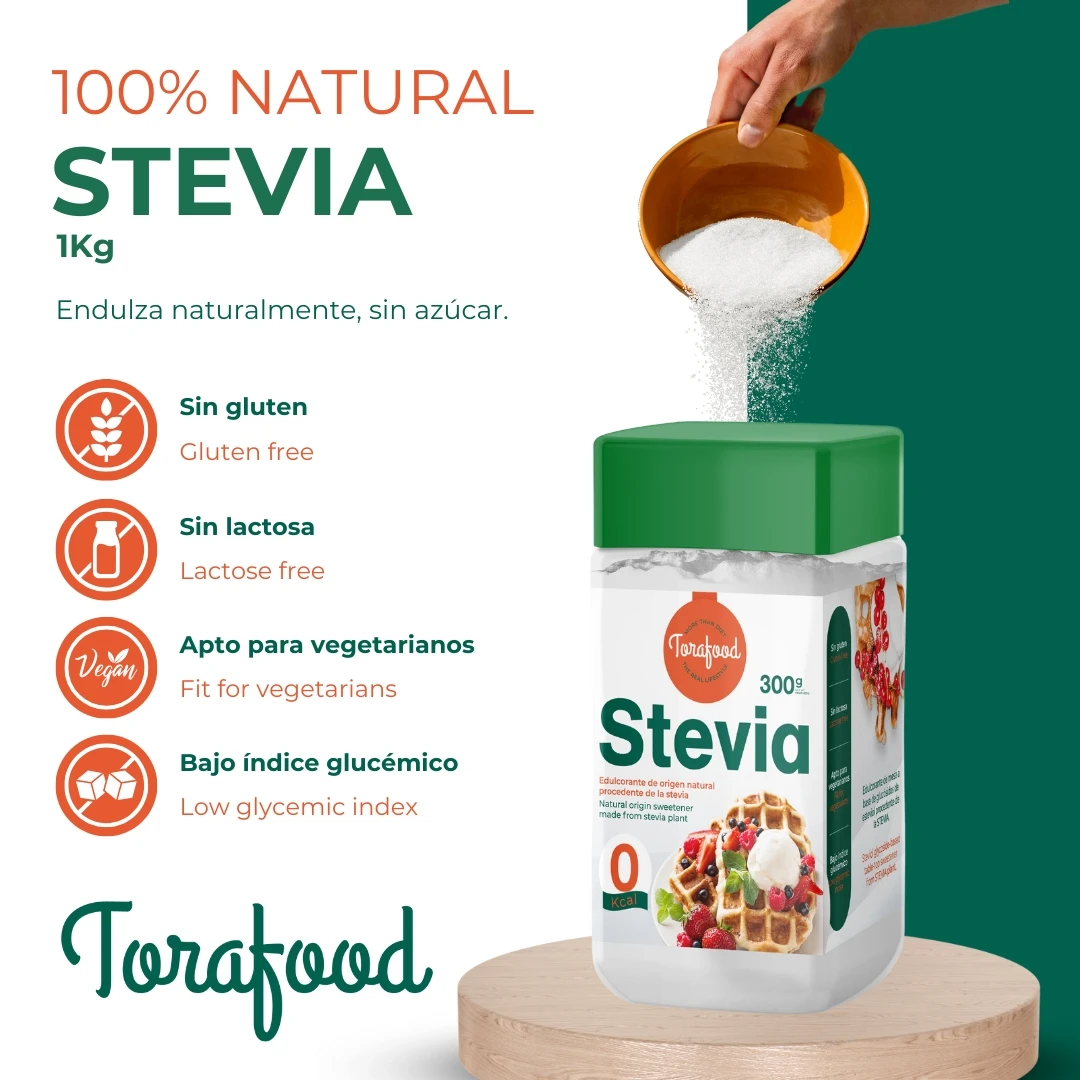 Stevia 300g pack of 2 units natural sweetener 100% gluten and lactose free zero calories suitable for vegetarians low index glycemic torafood #2