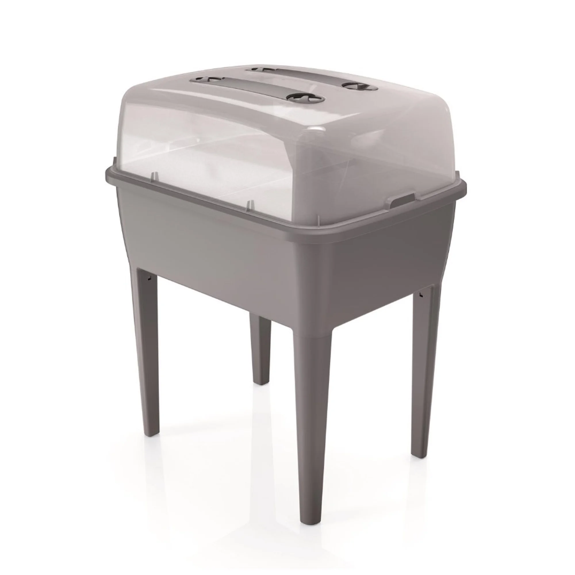Prosperplast Jardinera Alta 83L con Tapa de Policarbonato para Proteger Tus Plantas en Plástico Gris Piedra